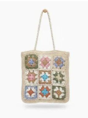 Tilly Granny Square Chic Tote Bag Beige